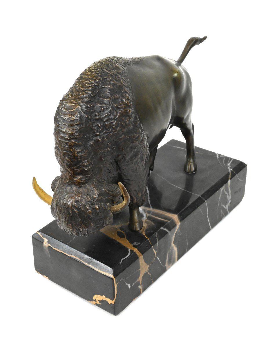 Bronze Buffalo With Horn Detail - Late 19th Century-photo-4